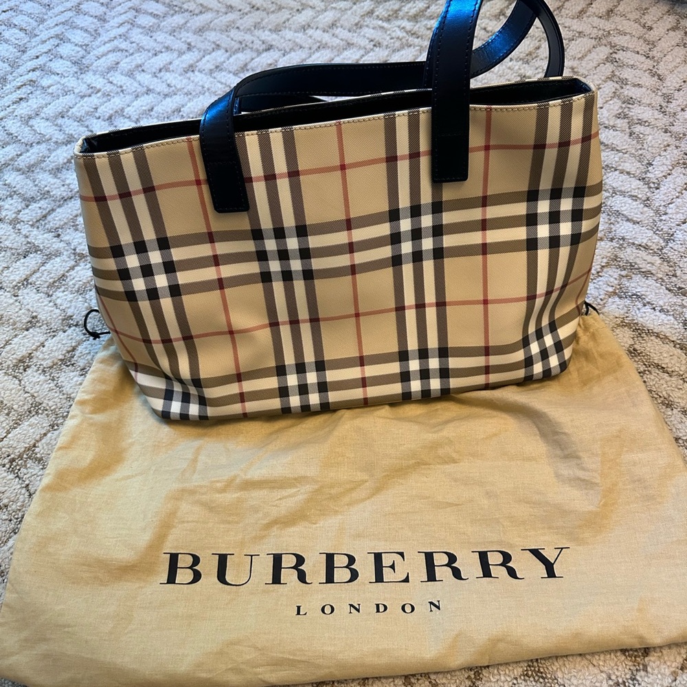 Burberry Beige and Black Plaid Handbag